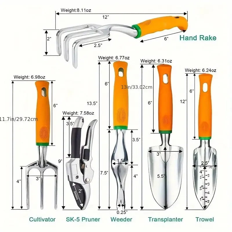 12 Pcs Aluminum Garden Tool Set with Bag