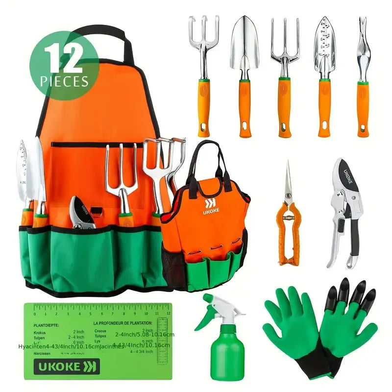 12 Pcs Aluminum Garden Tool Set with Bag