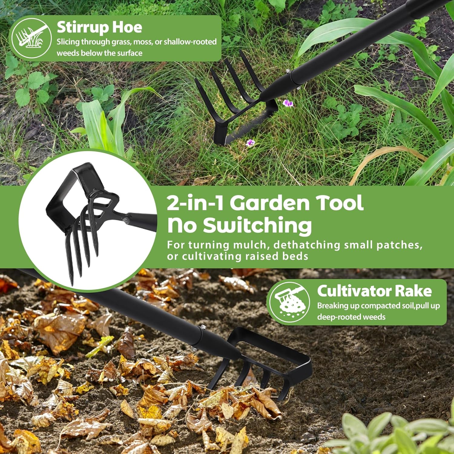 2 in 1 Garden Hoe and Cultivator