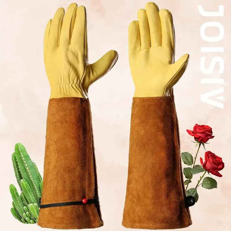 Thorn-Proof Leather Gardening Gloves with Long Sleeves