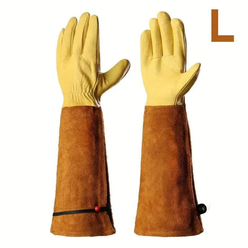 Thorn-Proof Leather Gardening Gloves with Long Sleeves