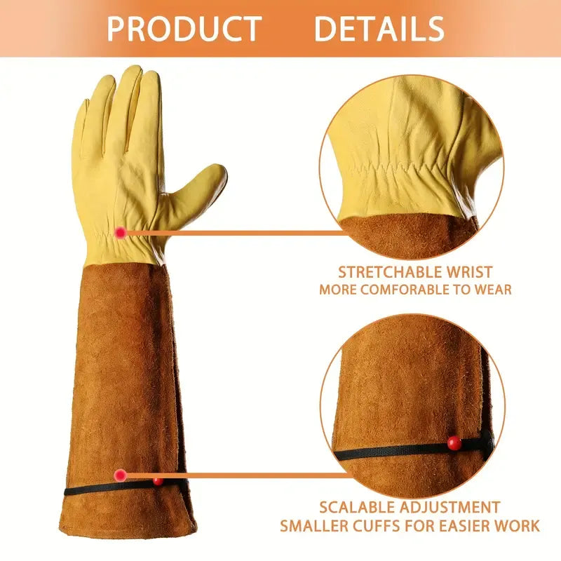 Thorn-Proof Leather Gardening Gloves with Long Sleeves