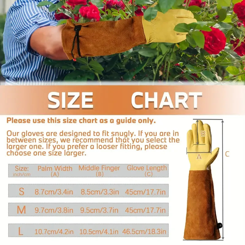 Thorn-Proof Leather Gardening Gloves with Long Sleeves