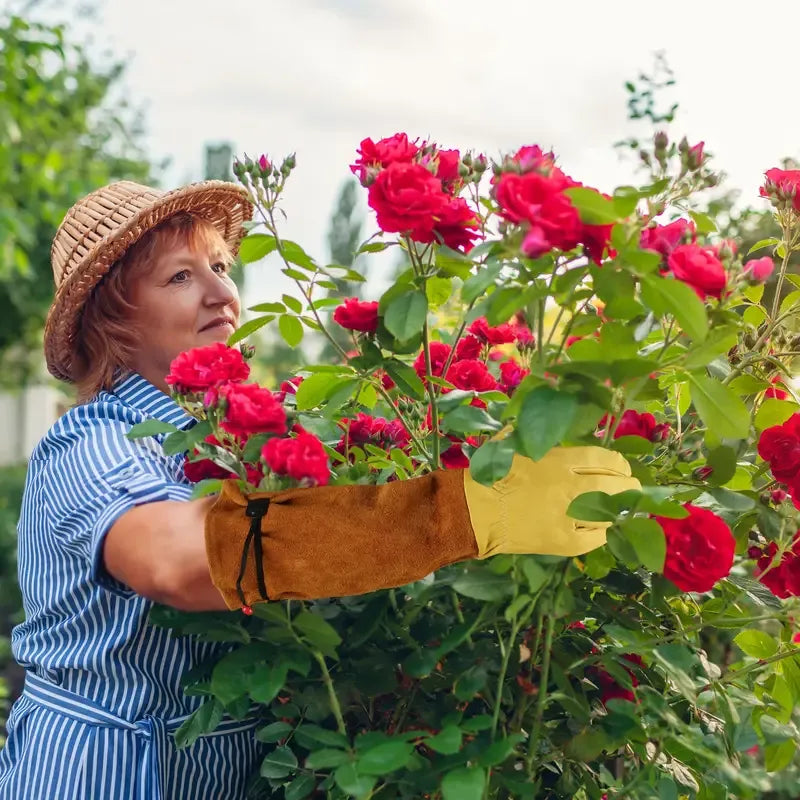 Thorn-Proof Leather Gardening Gloves with Long Sleeves