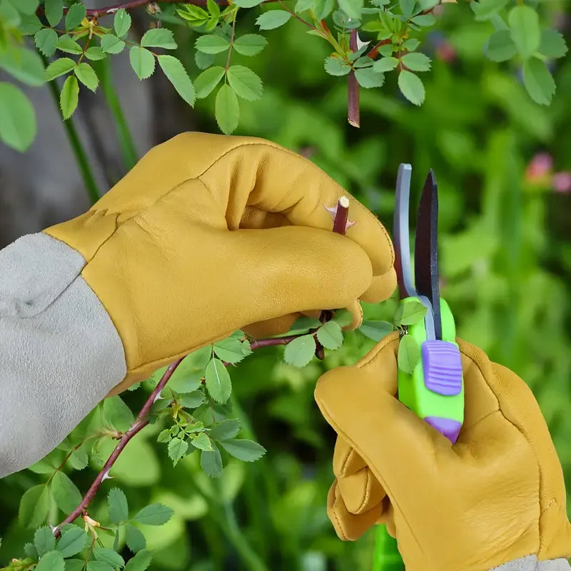 Thorn-Proof Leather Gardening Gloves with Long Sleeves