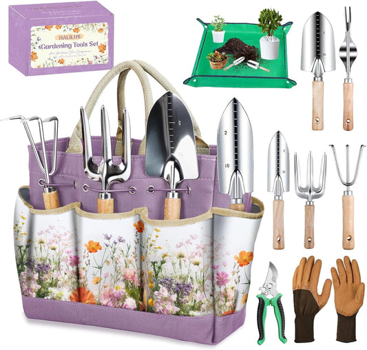 9-Pcs Heavy-Duty Gardening Tools Gift Set for Her & Him