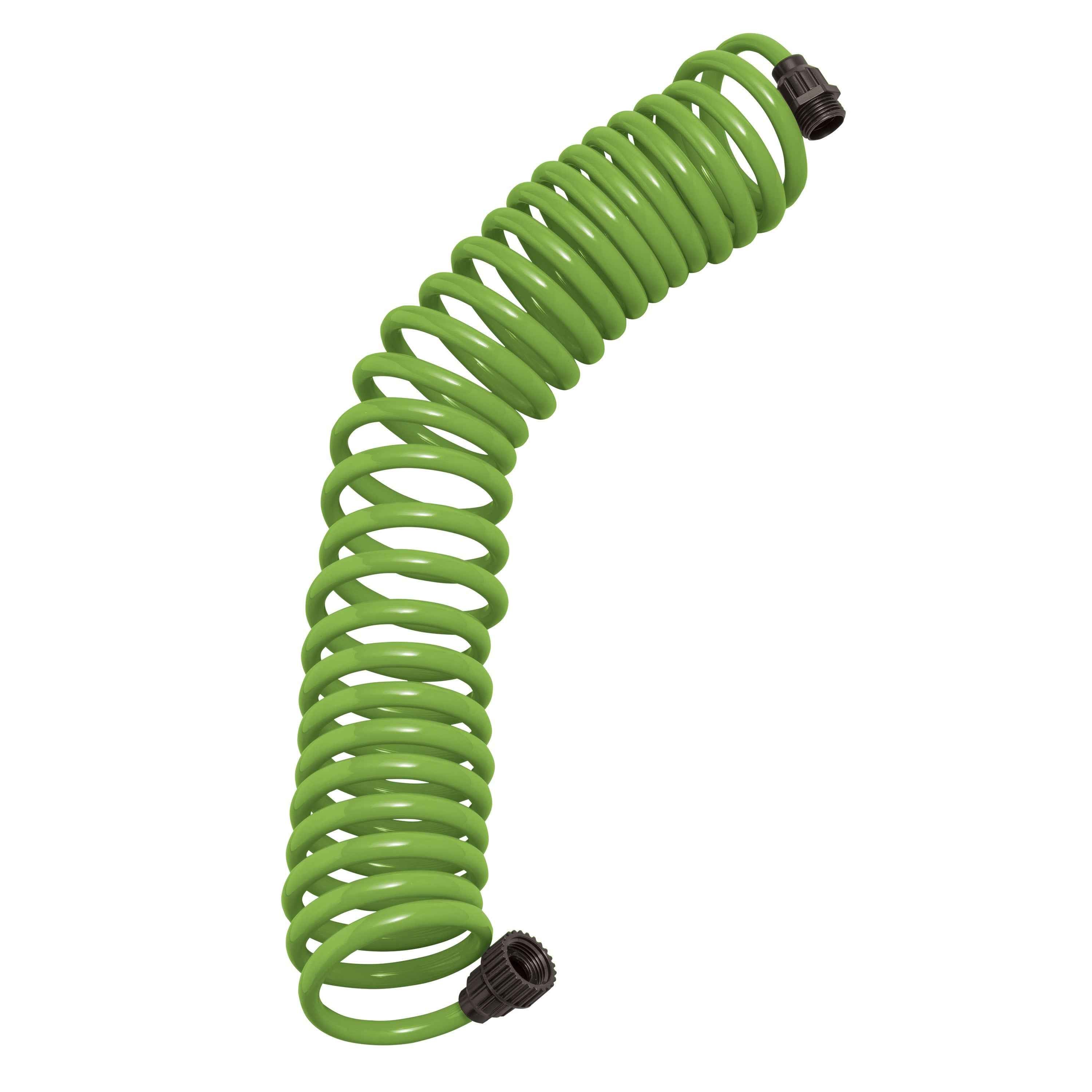 25' Green Coil Water Hose w/8-Pattern Plastic Nozzle