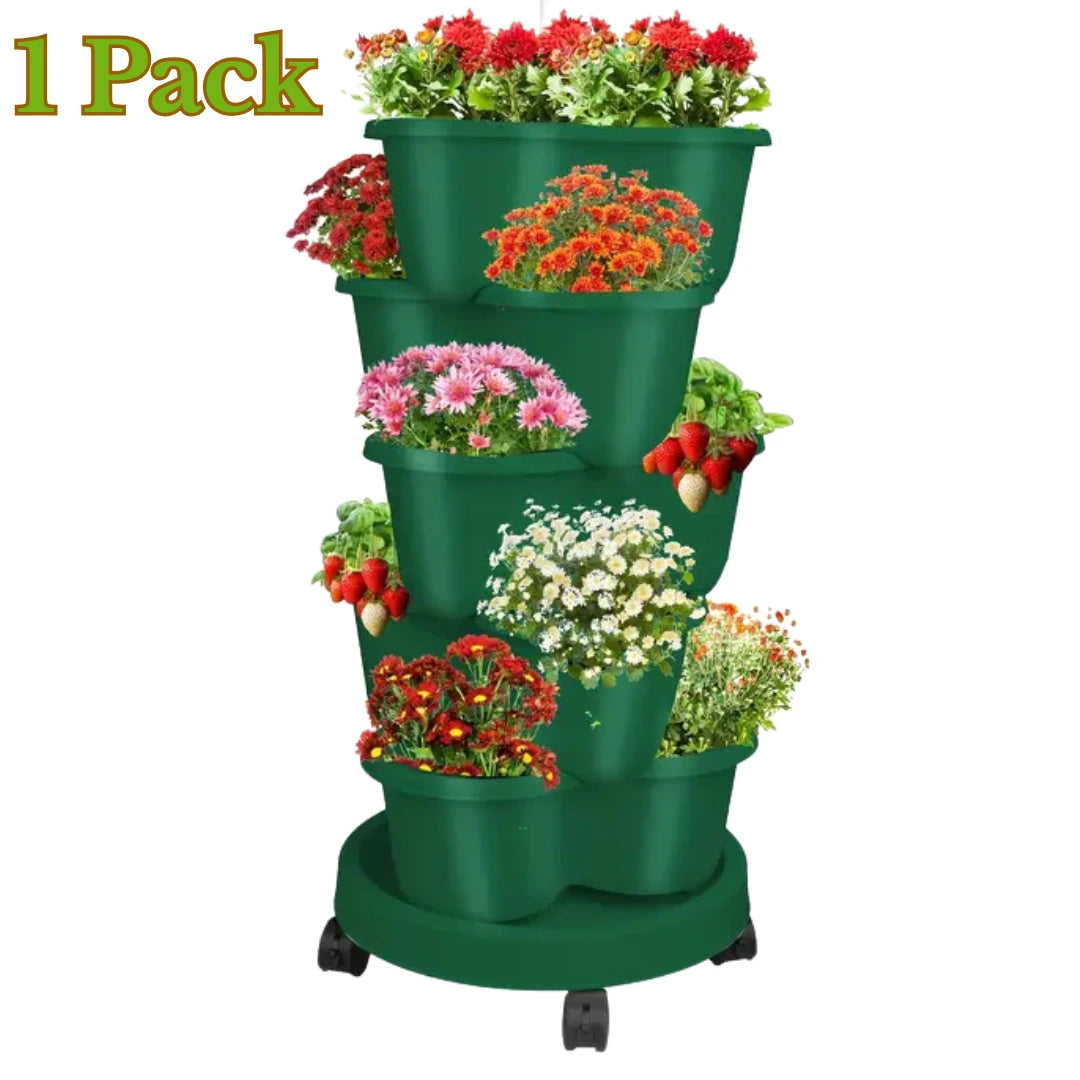 5 Tier Stackable Planters White and Green