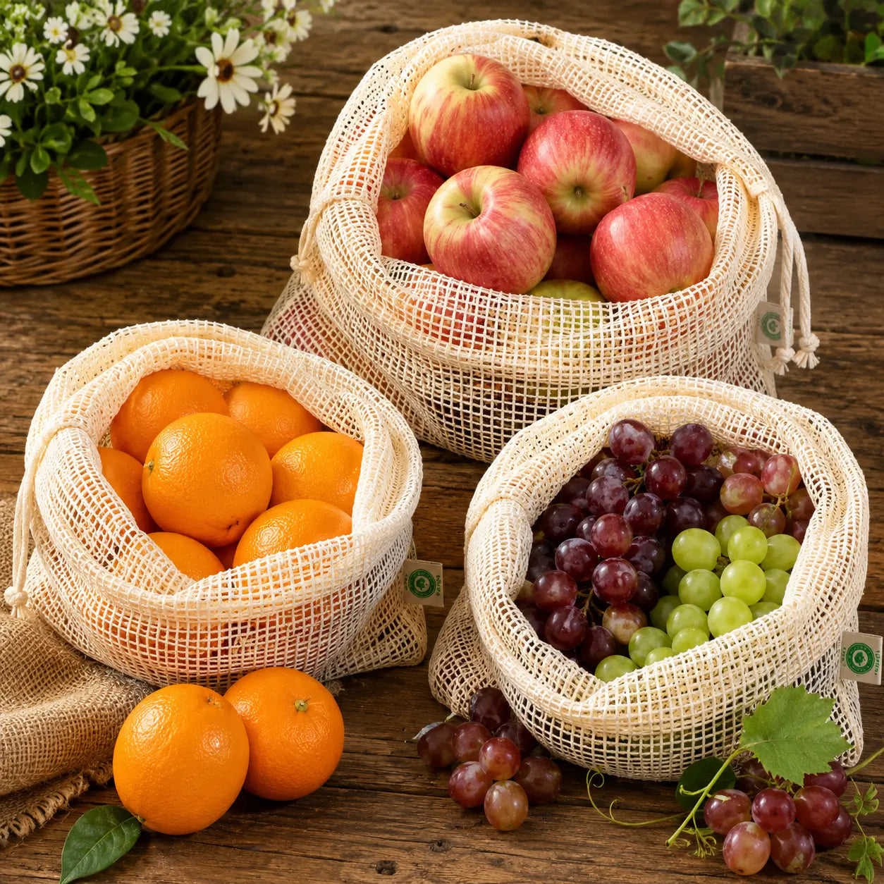 3 Pcs Organic Cotton Onion Storage Bags