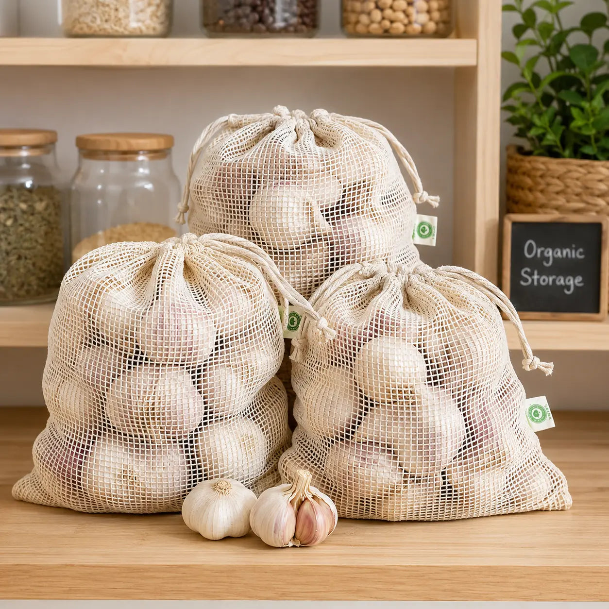 3 Pcs Organic Cotton Onion Storage Bags
