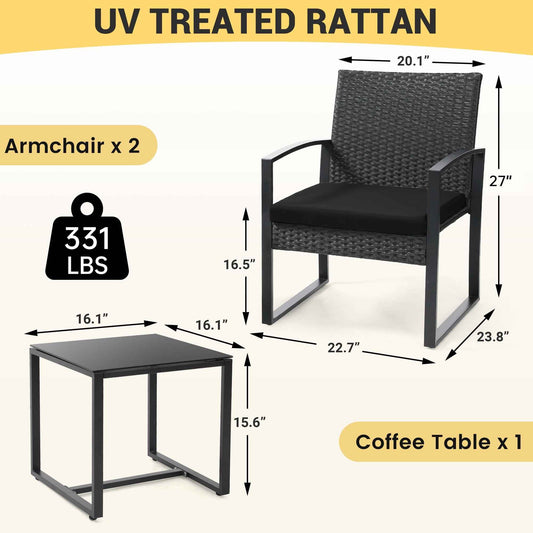 3 Piece Wicker Outdoor Rattan Furniture