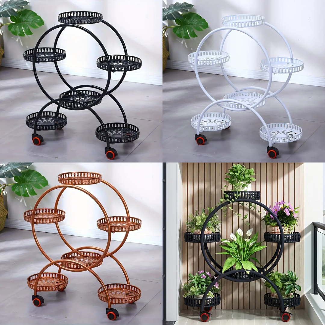 Round Plant Stands Indoor, Black, White & Copper