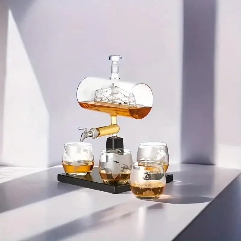 Ship Whiskey Decanter with 4 Glasses