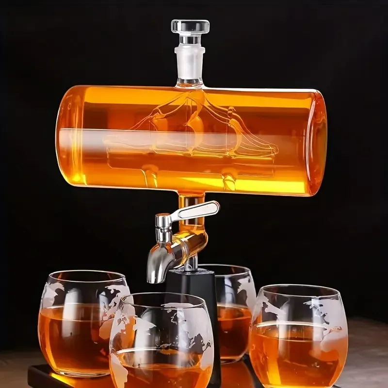 Ship Whiskey Decanter with 4 Glasses