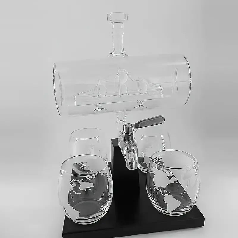 Ship Whiskey Decanter with 4 Glasses