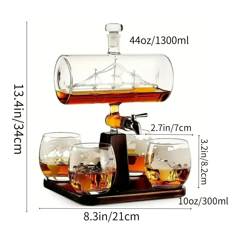 Ship Whiskey Decanter with 4 Glasses