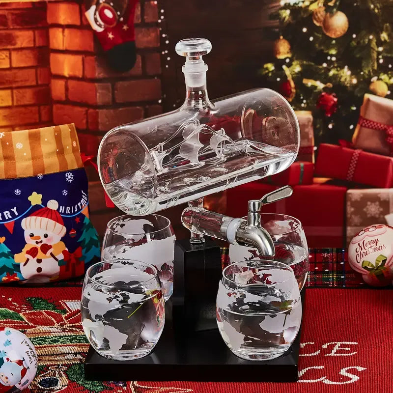 Ship Whiskey Decanter with 4 Glasses