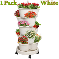 5 Tier Stackable Planters White and Green