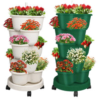5 Tier Stackable Planters White and Green