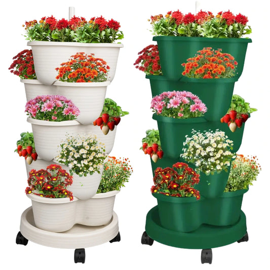 5 Tier Stackable Planters White and Green
