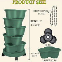 5 Tier Stackable Planters White and Green