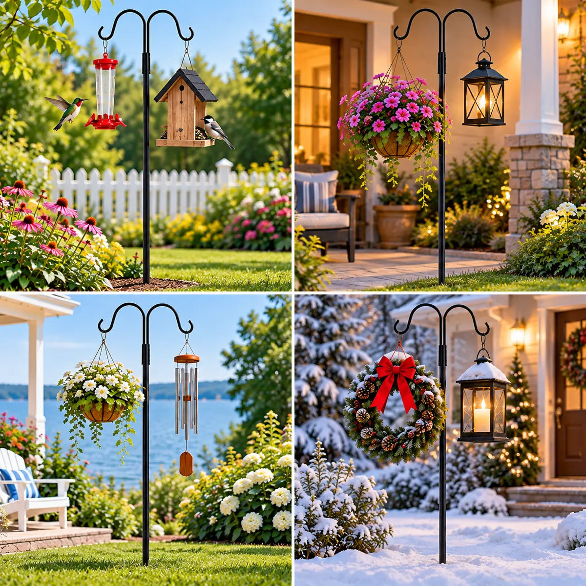 8-Pack Double Shepherds Hooks for Bird Feeders, Plants & Garden Décor