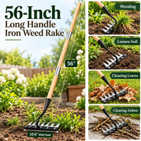 56-inch Long Handle Iron Weed Rake