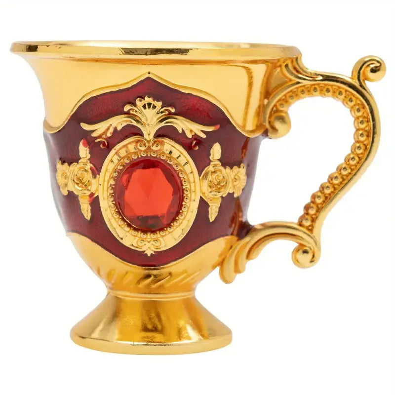 Vintage Metal Turkish Tea Pot Set, Gold, Red, White & Silver