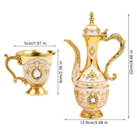Vintage Metal Turkish Tea Pot Set, Gold, Red, White & Silver