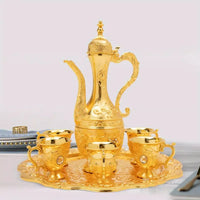 Vintage Metal Turkish Tea Pot Set, Gold, Red, White & Silver