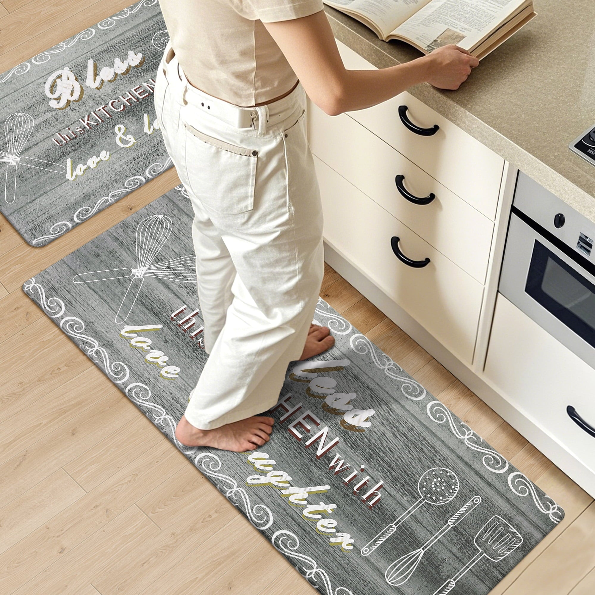 2 Pcs Decorative Kitchen Mats Anti Fatigue