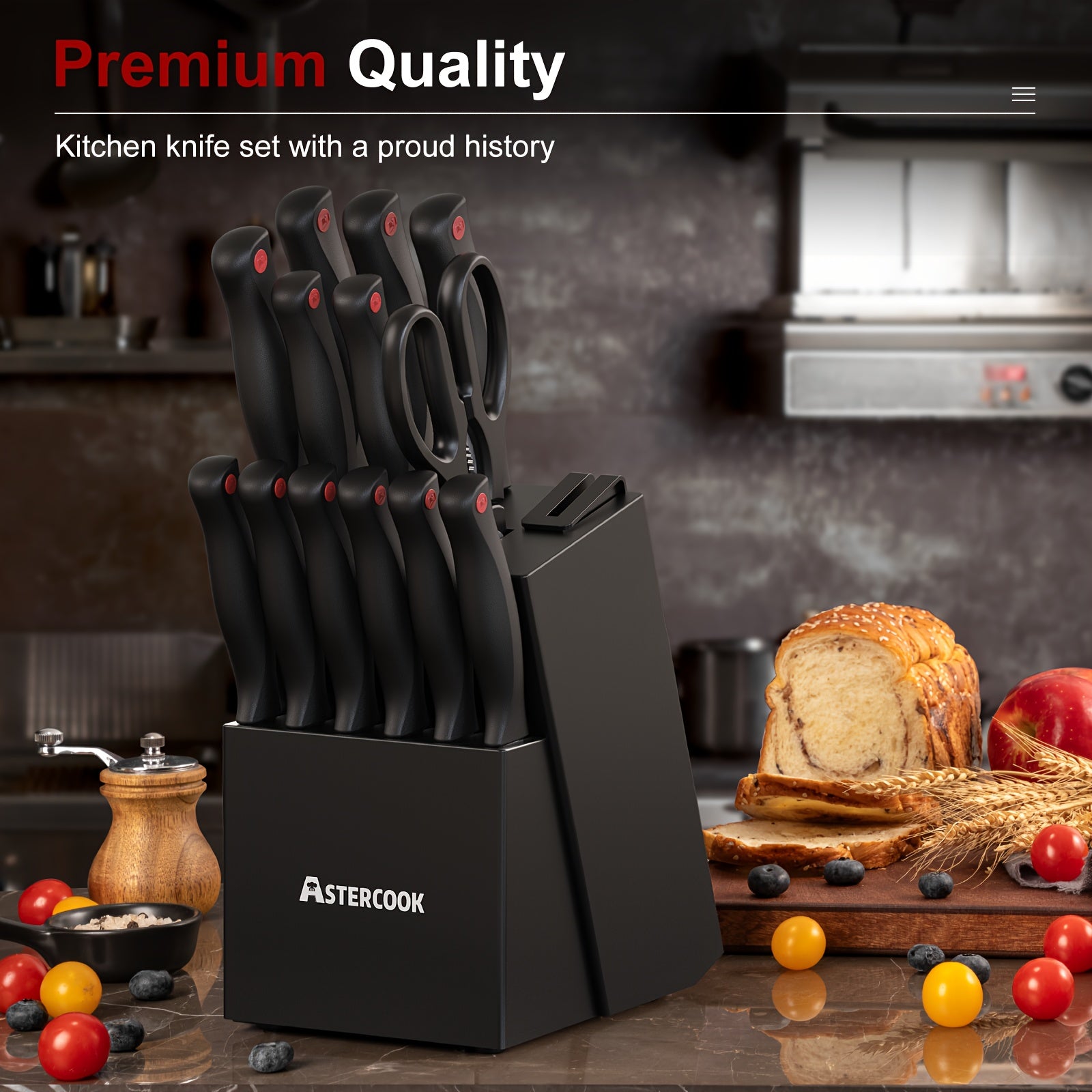 15 Pcs Kitchen Knife Set - Black Stainless Steel Knife