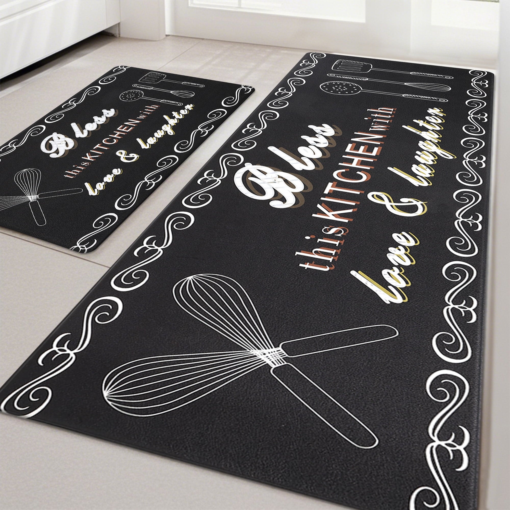 2 Pcs Decorative Kitchen Mats Anti Fatigue