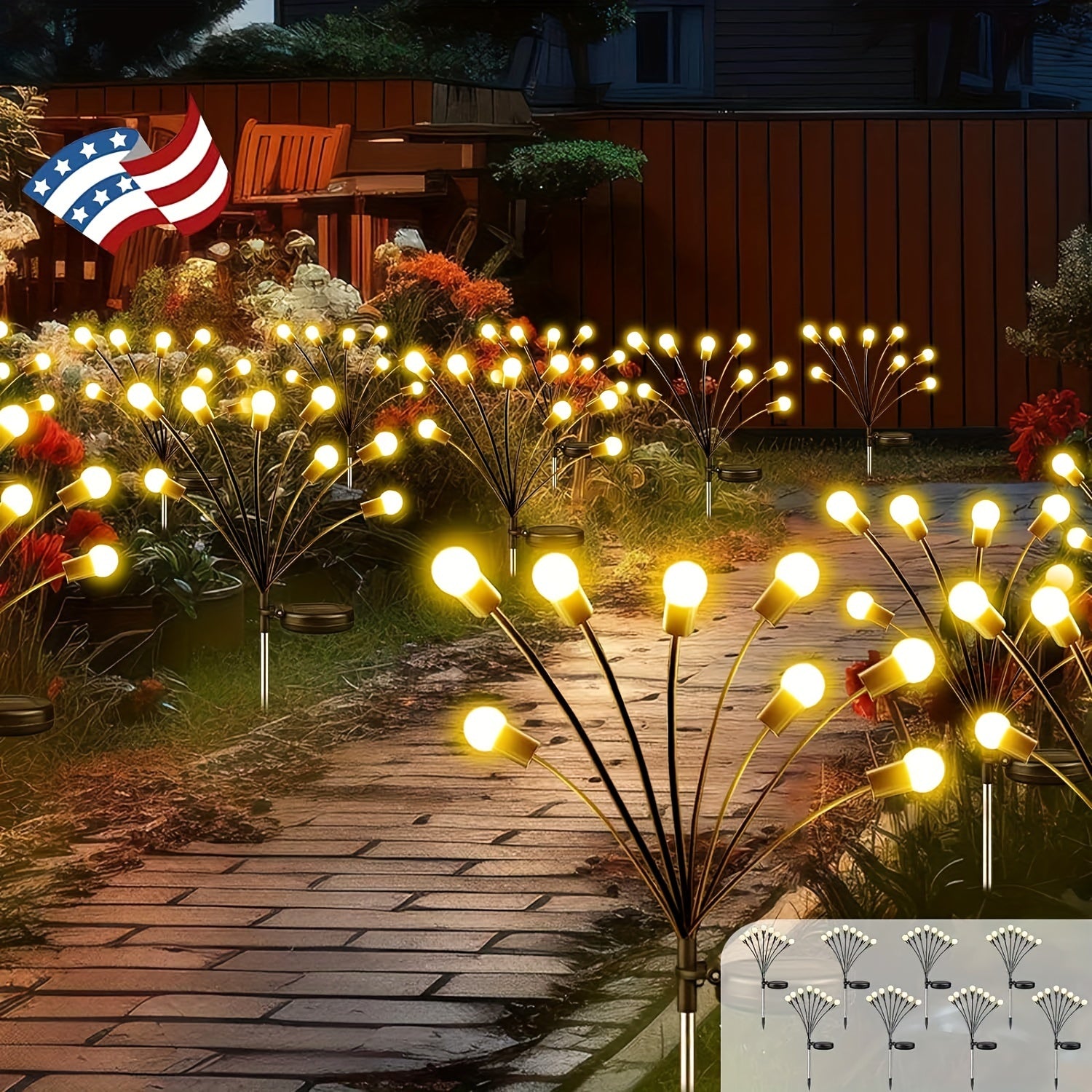 8-Packs Solar Powered Firefly Garden Lights