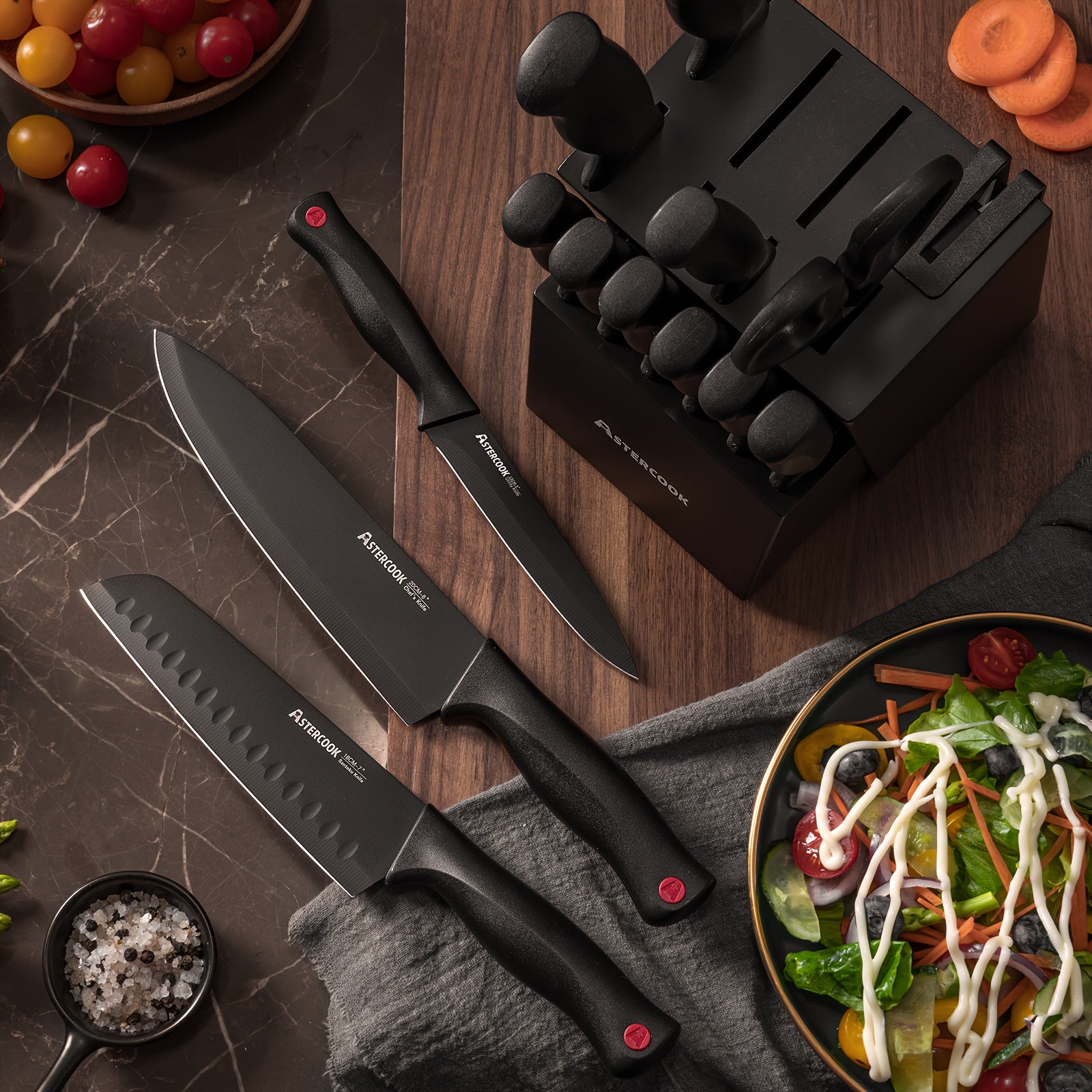 15 Pcs Kitchen Knife Set - Black Stainless Steel Knife