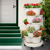 5 Tier Stackable Planters White and Green