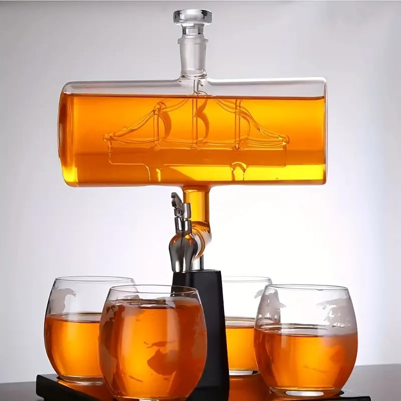 Ship Whiskey Decanter with 4 Glasses