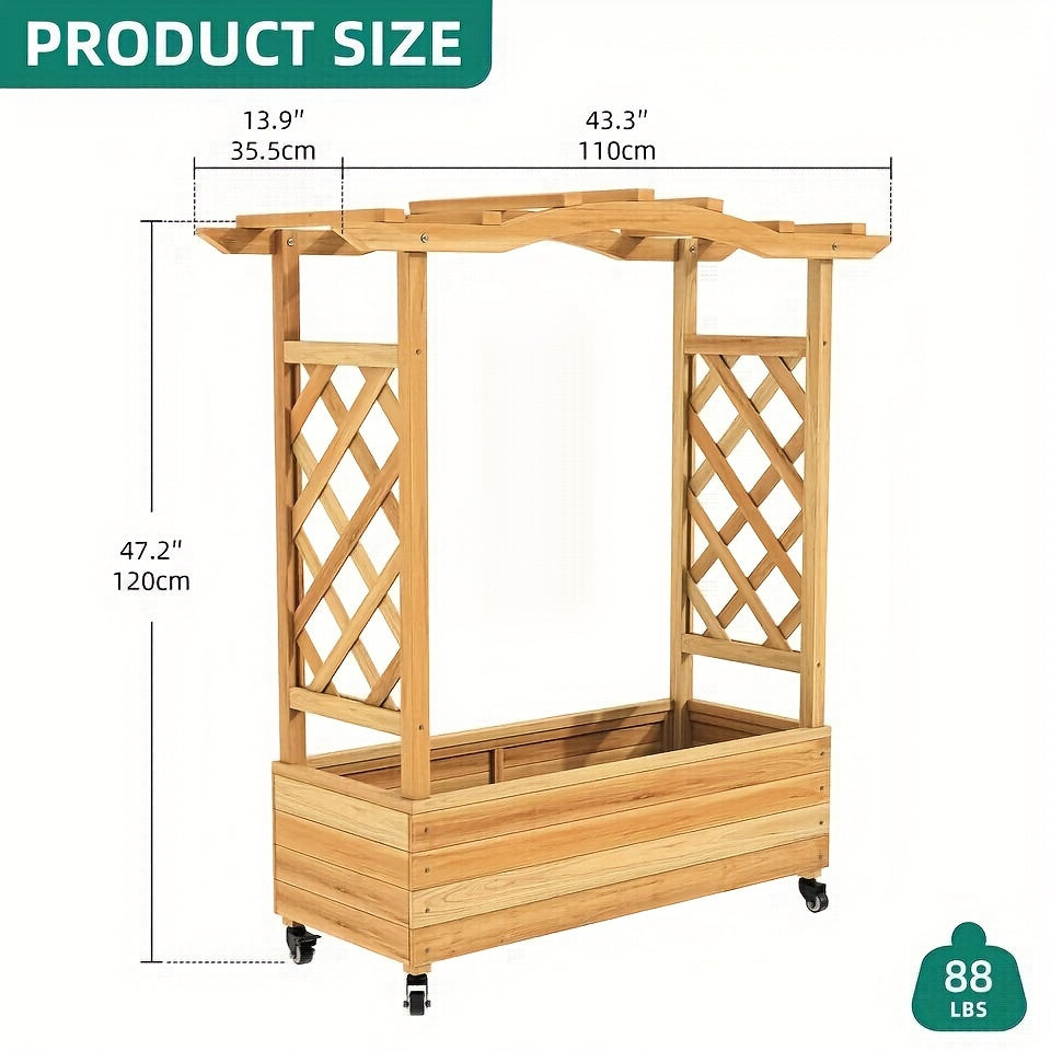 Cedar Wood Raised Garden Bed with Trellis and Wheels