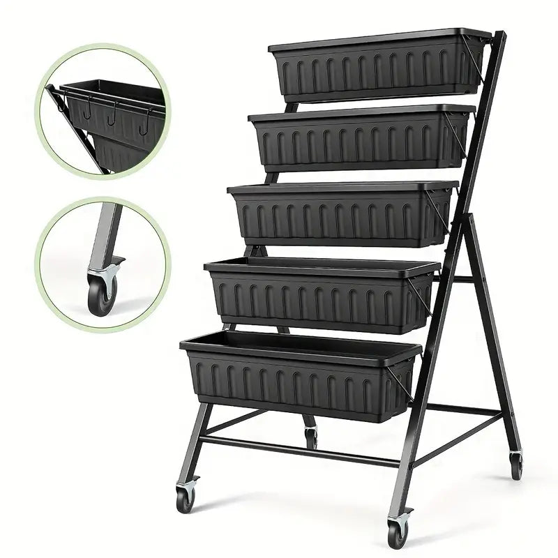 5 Tier Vertical Tiered Planter Box with Wheels