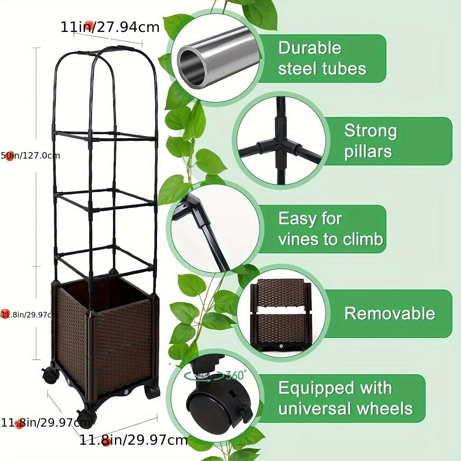 Planter Boxes with Wheels and Trellis