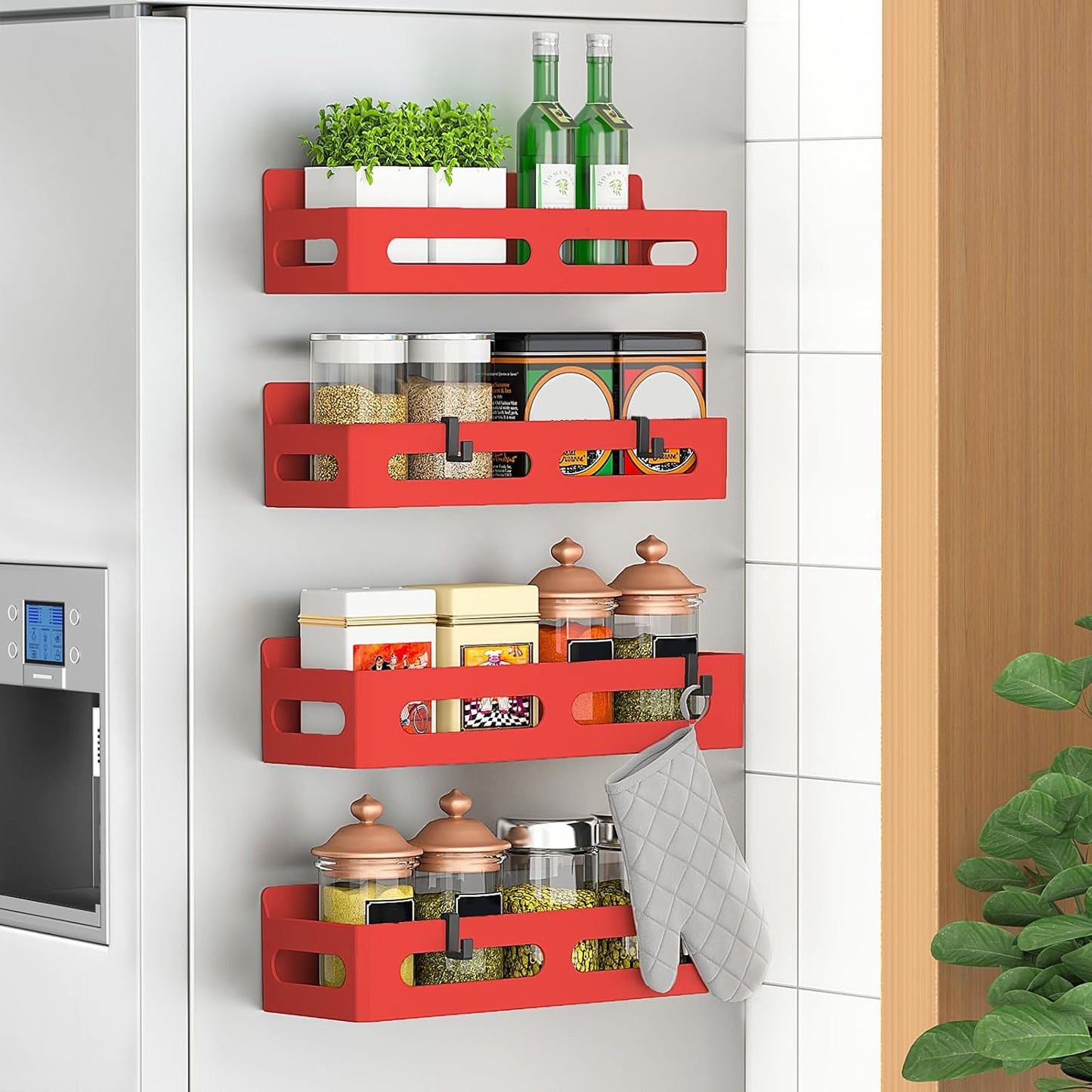 4 Pack Magnetic Spice Rack for Refrigerator