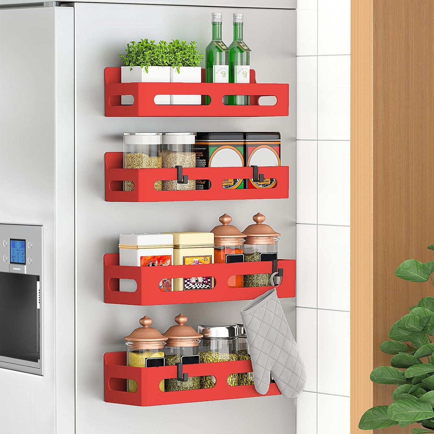 4 Pack Magnetic Spice Rack for Refrigerator