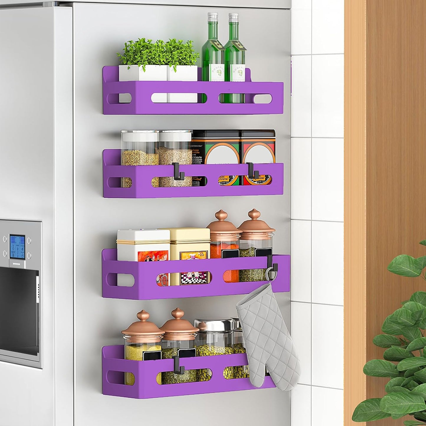 4 Pack Magnetic Spice Rack for Refrigerator