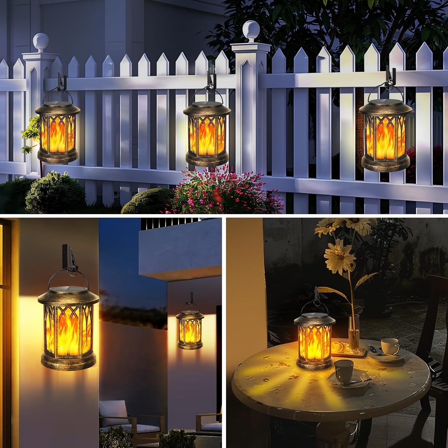 2 Pcs Solar Lanterns with Flickering Flame