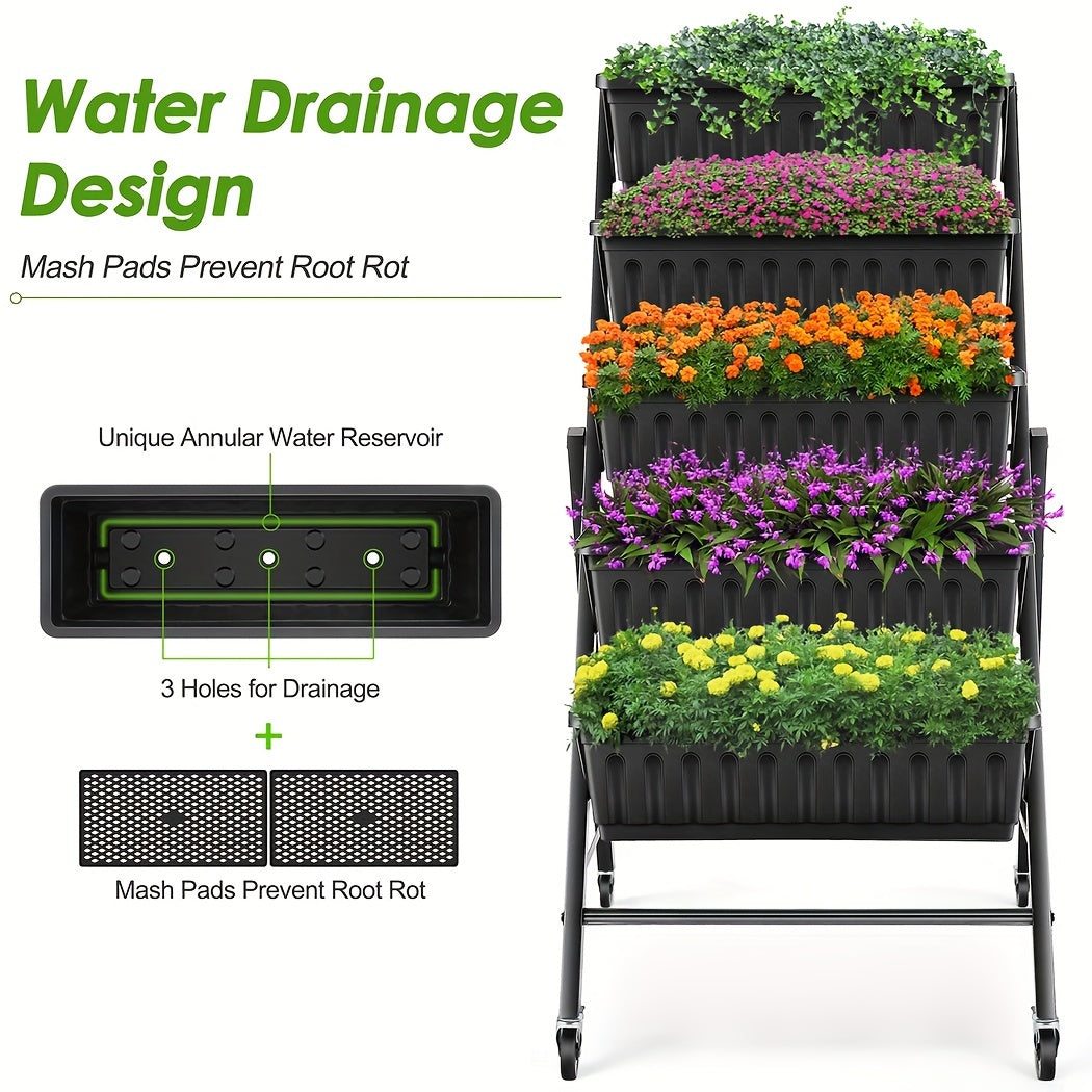 5 Tier Vertical Tiered Planter Box with Wheels