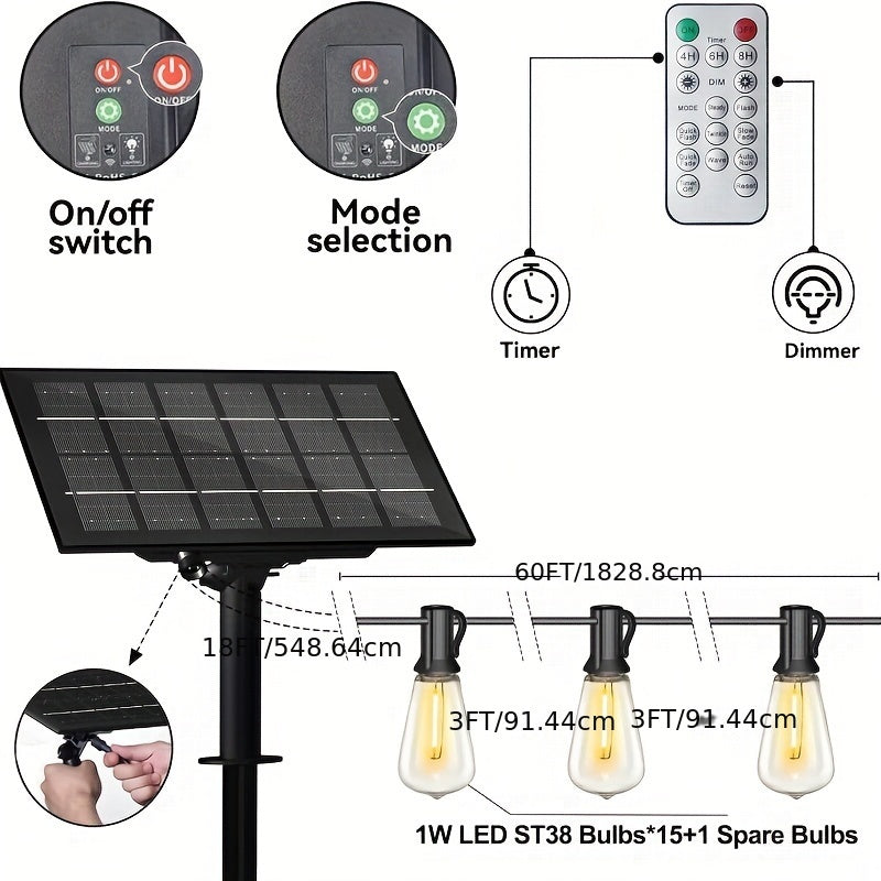 Outdoor Solar String Lights With Remote Control