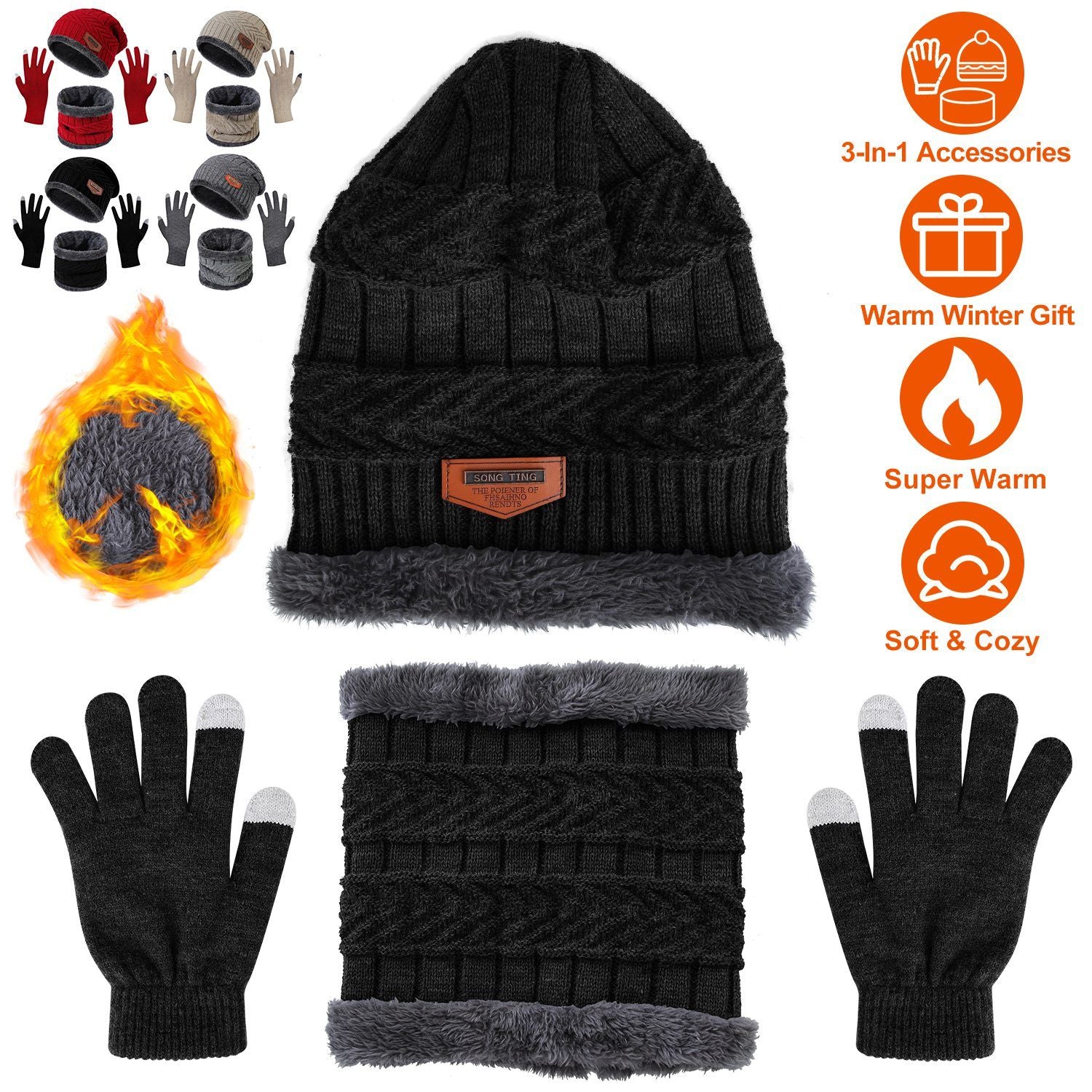 Winter Hat Gloves Scarf Set