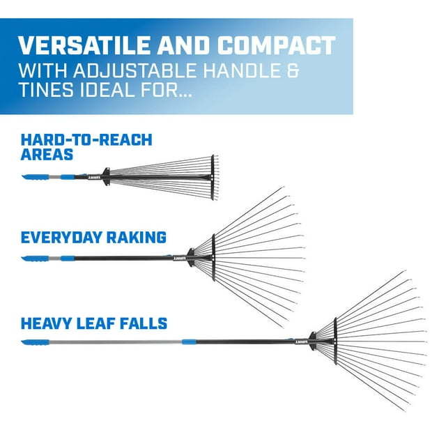 15 Tines Adjustable Leaf Rake with Telescoping Handle