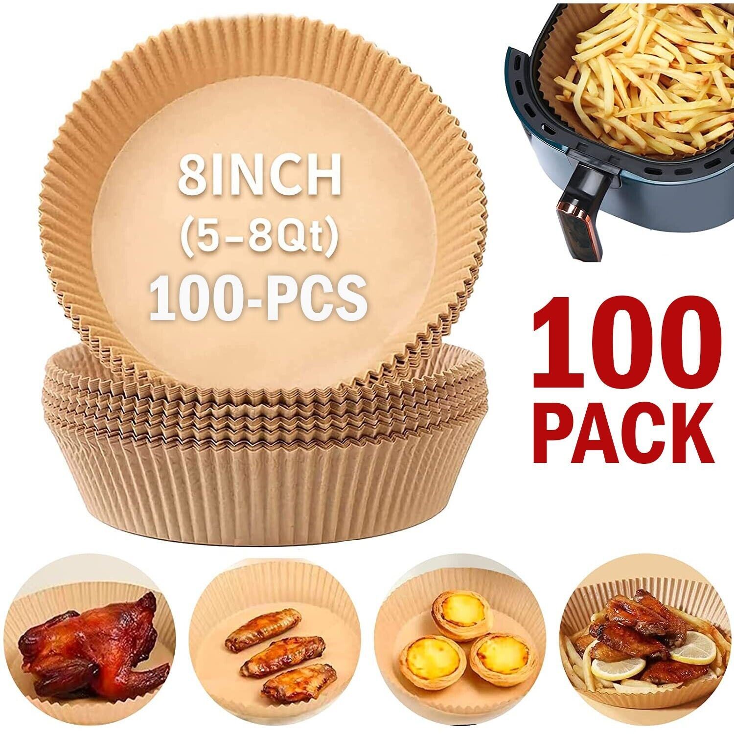 100 Pcs Disposable Air Fryer Liners - 8 Inches