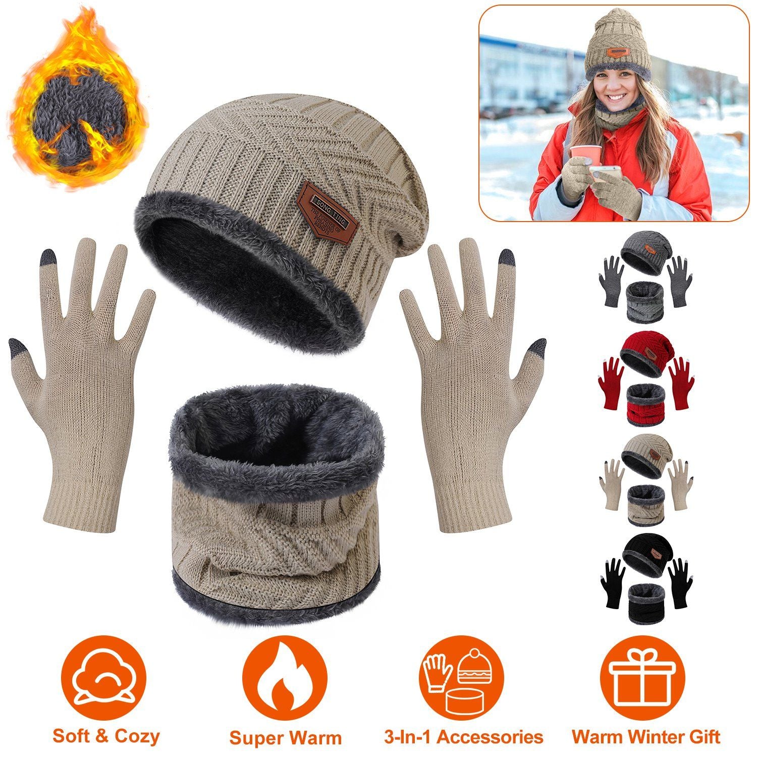 Winter Hat Gloves Scarf Set